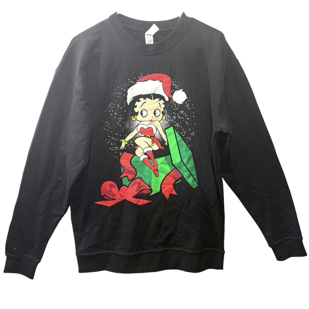 Betty Boop Sweatshirt Women Size Medium Holiday Christmas Black Long Sleeve